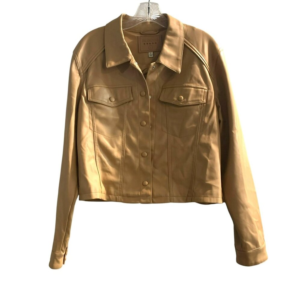 BlankNYC Womens Faux Leather Tucker Button Up Jacket Size L
